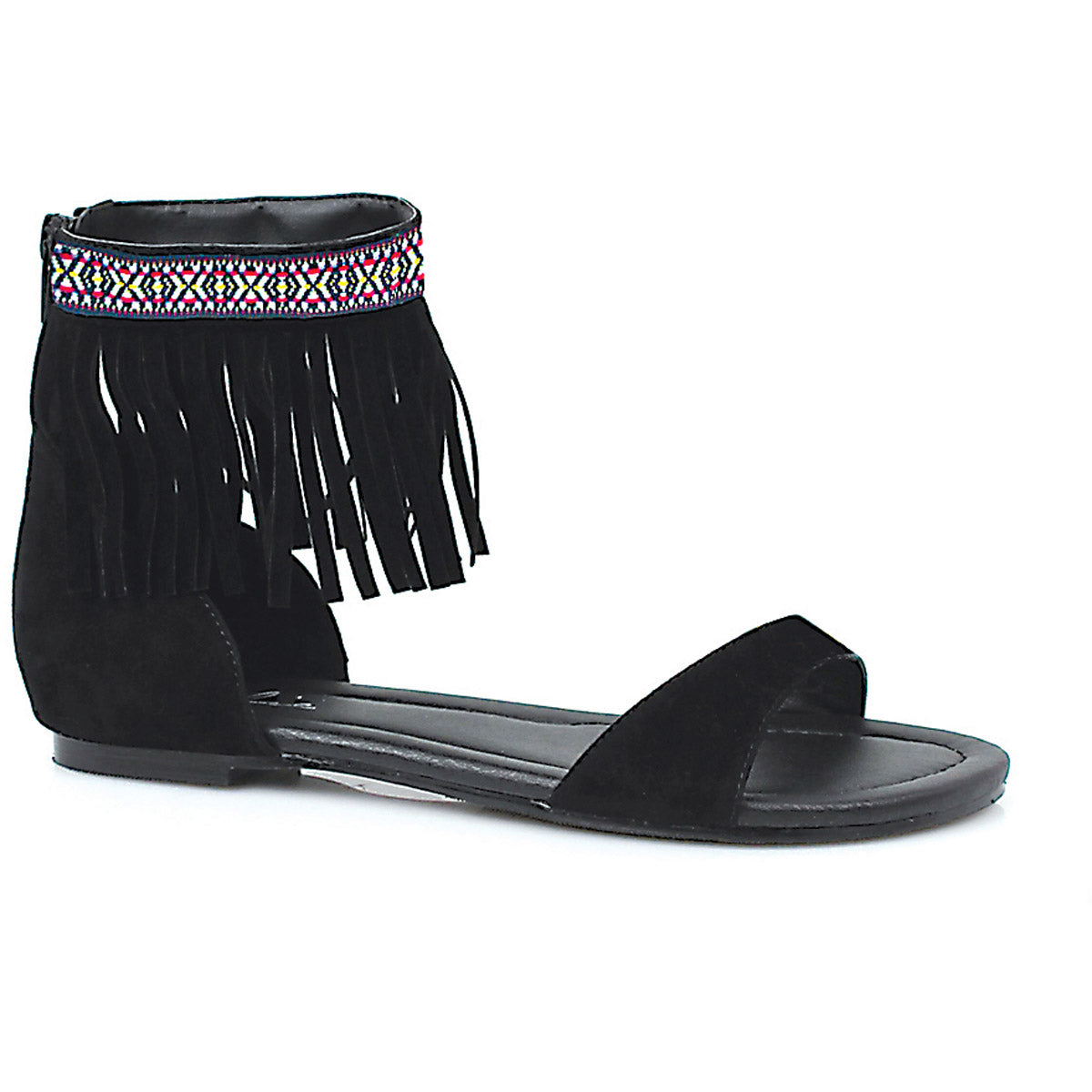 Ellie Tribal Fringe Native Flat Sandal with Embroidered Details for Women Secondary image
