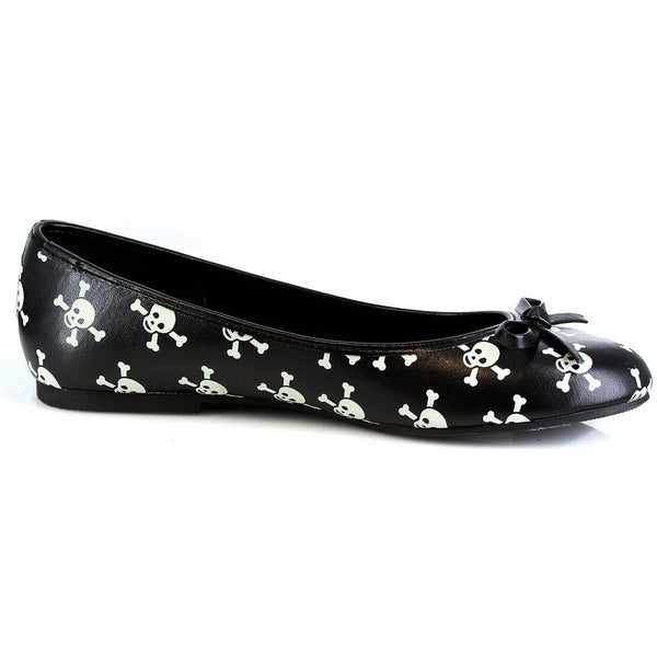 Glow In The Dark Skull Ballet Flat. Women Ellie ELLIE 016/CROSSBONES