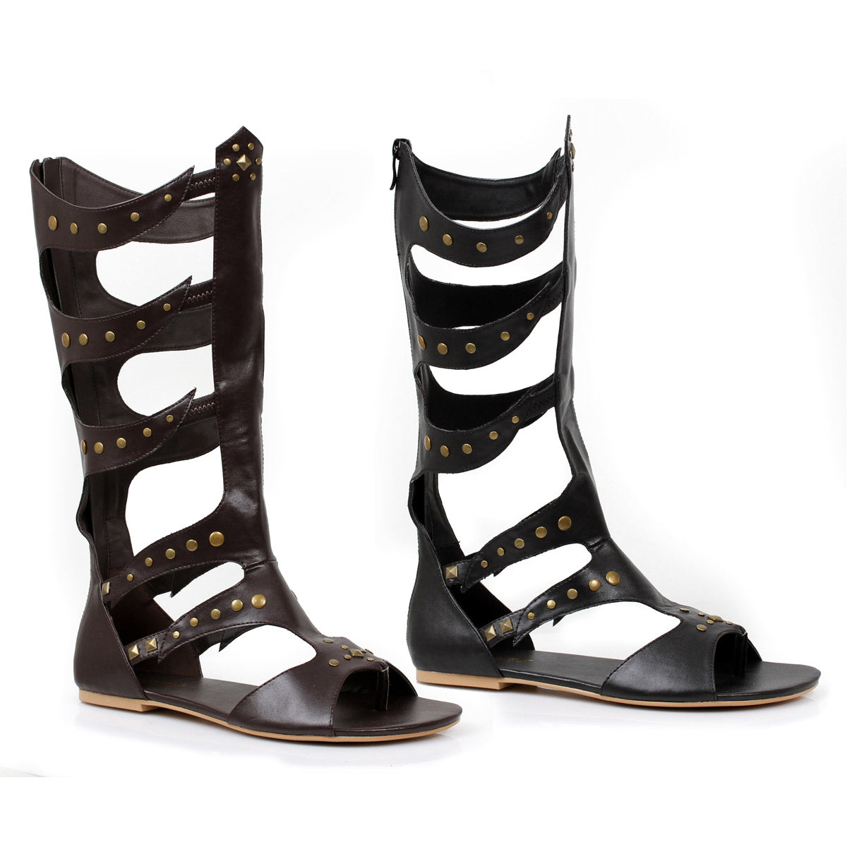 Brown Knee-high Flat Sandal Shoes Sandals Ellie Halloween Ellie  031/WARRIOR/BRWN