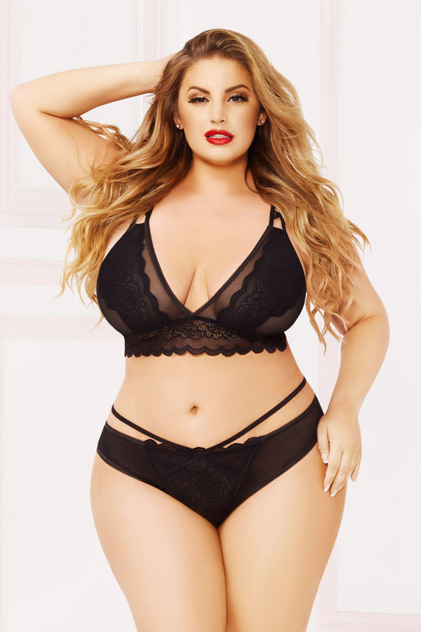 Sexy Hot Lace Mesh Thong Strappy Detail Panties Lingerie Adult Women Plus Size Seven til Midnight  10884X
