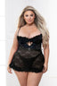 Two Piece Lace And Stretch Satin Chemise With Marabow Trim, And G-String Set Seven til Midnight  11356X