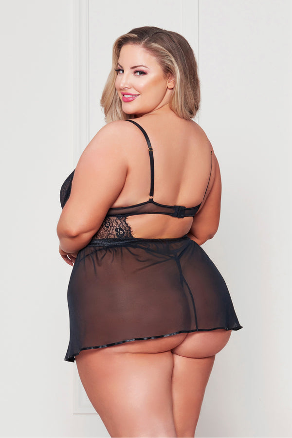 Lace And Mesh Babydoll With G-String Set Seven til Midnight  11386X