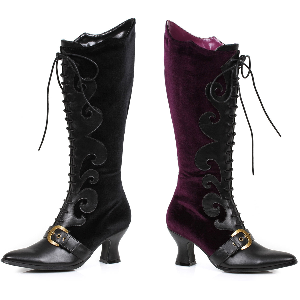 Purple Velvet 25" Heel Boot With Lace Shoes Boots Ellie Sexy Ellie  253/FAIN/PURV