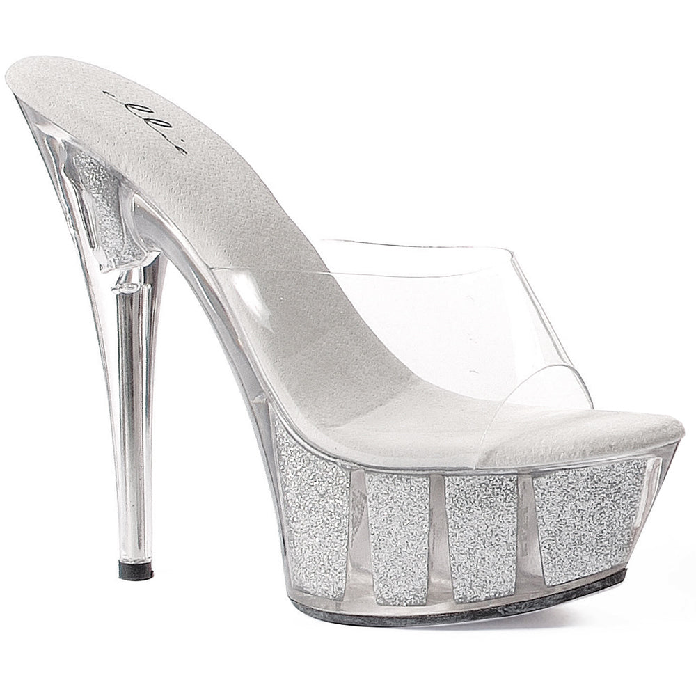 6" Pointed Stiletto Mule W/Glitter In Platform. Ellie ELLIE 609-GLITTER