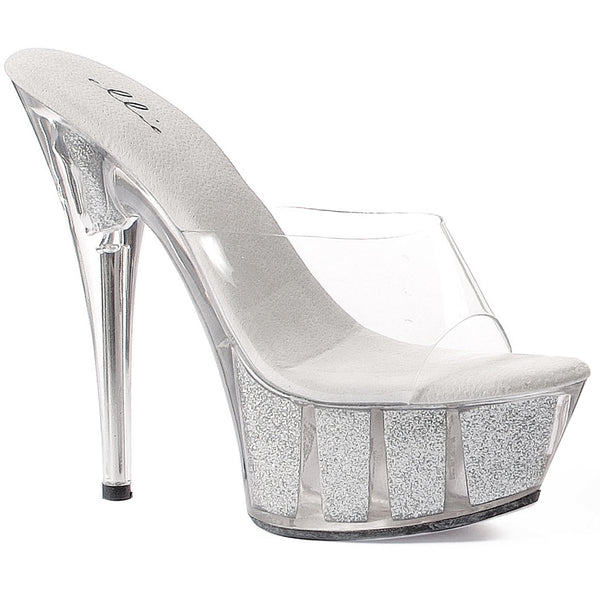 6" Pointed Stiletto Mule W/Glitter In Platform. Ellie ELLIE 609-GLITTER