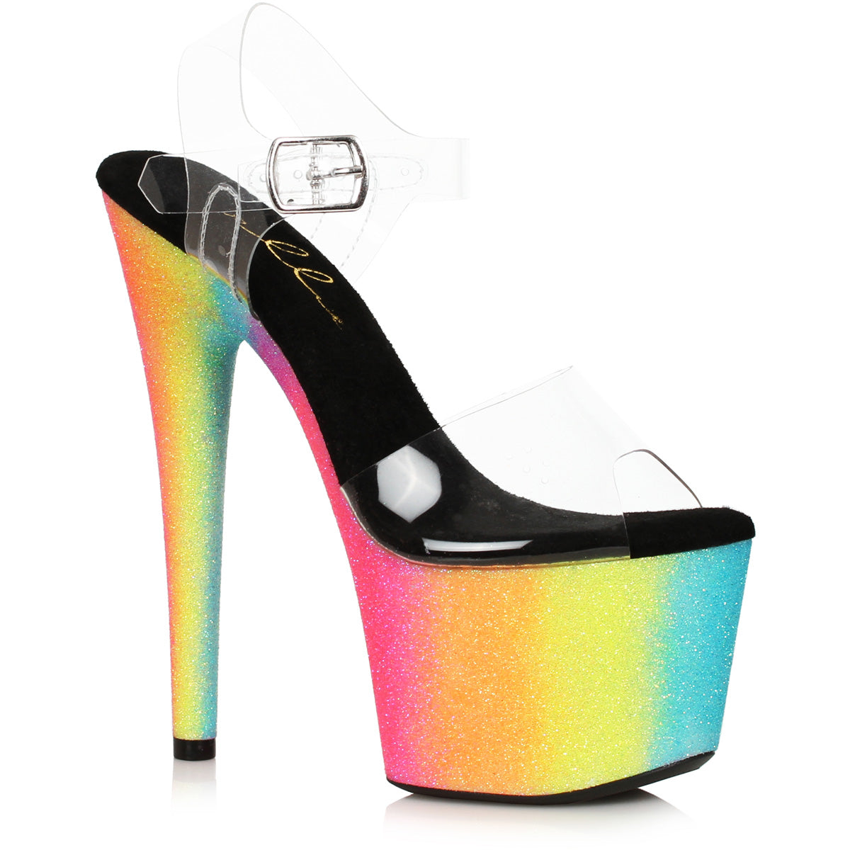Ellie 7" Stiletto Platform Ankle Strap High Heel Sandals with Rainbow Glitter Platform Secondary image