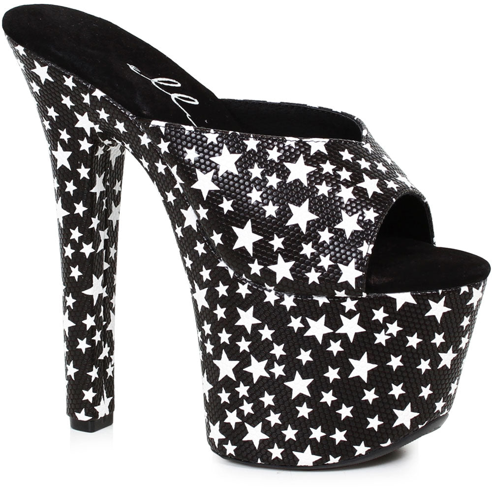 7" Heel Mule Sandal With Star Print Ellie  711/GAZE/BLK