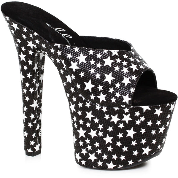 7" Heel Mule Sandal With Star Print Ellie  711/GAZE/BLK