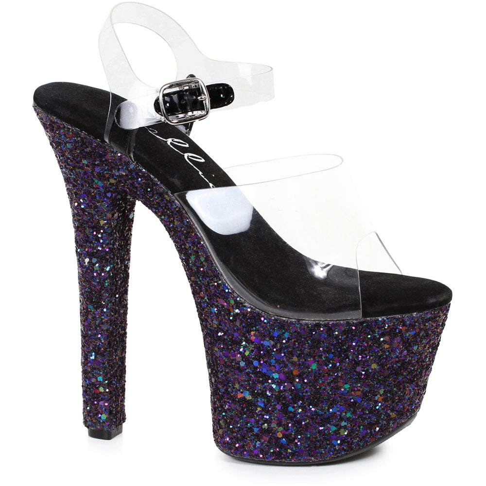 7" Pointed Stiletto Mule Sandal With Glitter Platform Ellie  711/SERENITY/BLK