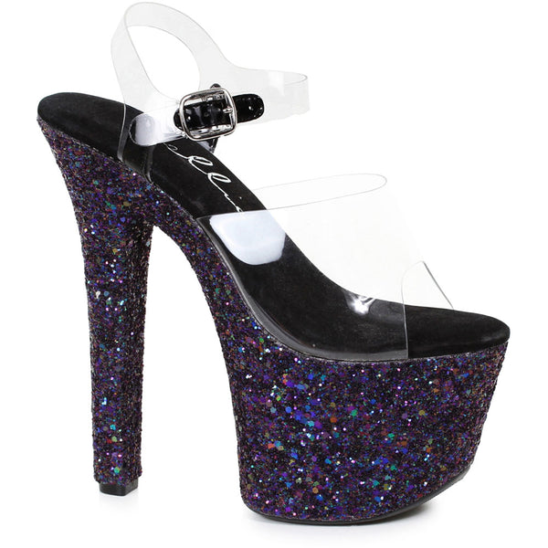 7" Pointed Stiletto Mule Sandal With Glitter Platform Ellie  711/SERENITY/BLK