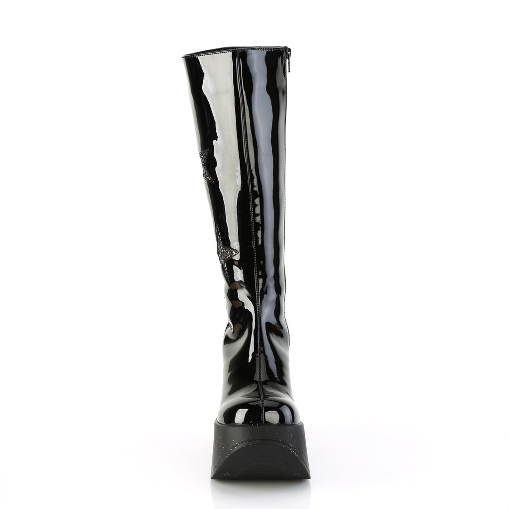 5" Star Cutout Pf Wedge Knee High Boot, Inside Zip Pleaser  DYN600/B-BMCG
