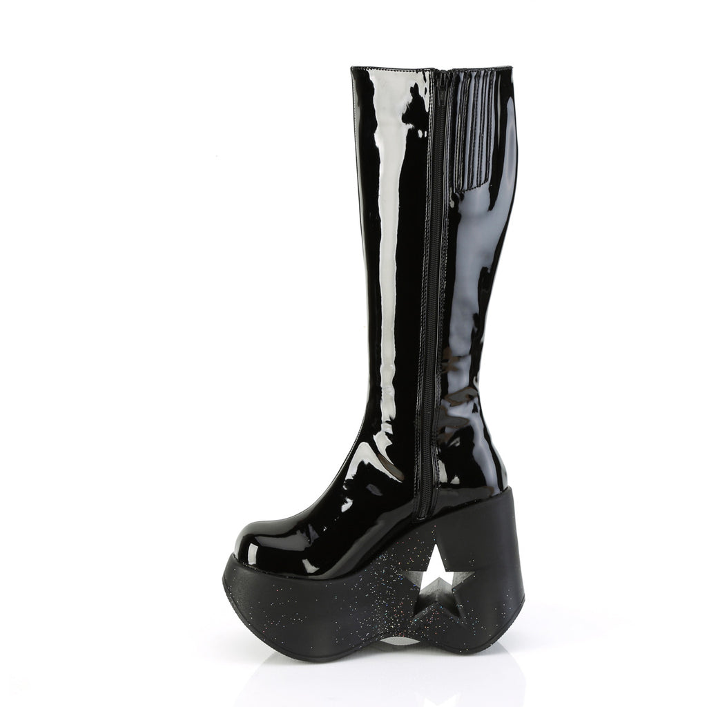 5" Star Cutout Pf Wedge Knee High Boot, Inside Zip Pleaser  DYN600/B-BMCG