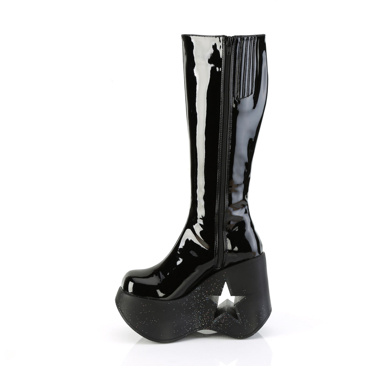 5" Star Cutout Pf Wedge Knee High Boot, Inside Zip Pleaser  DYN600/B-BMCG