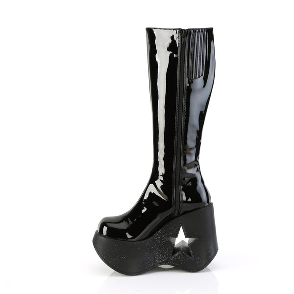 5" Star Cutout Pf Wedge Knee High Boot, Inside Zip Pleaser  DYN600/B-BMCG