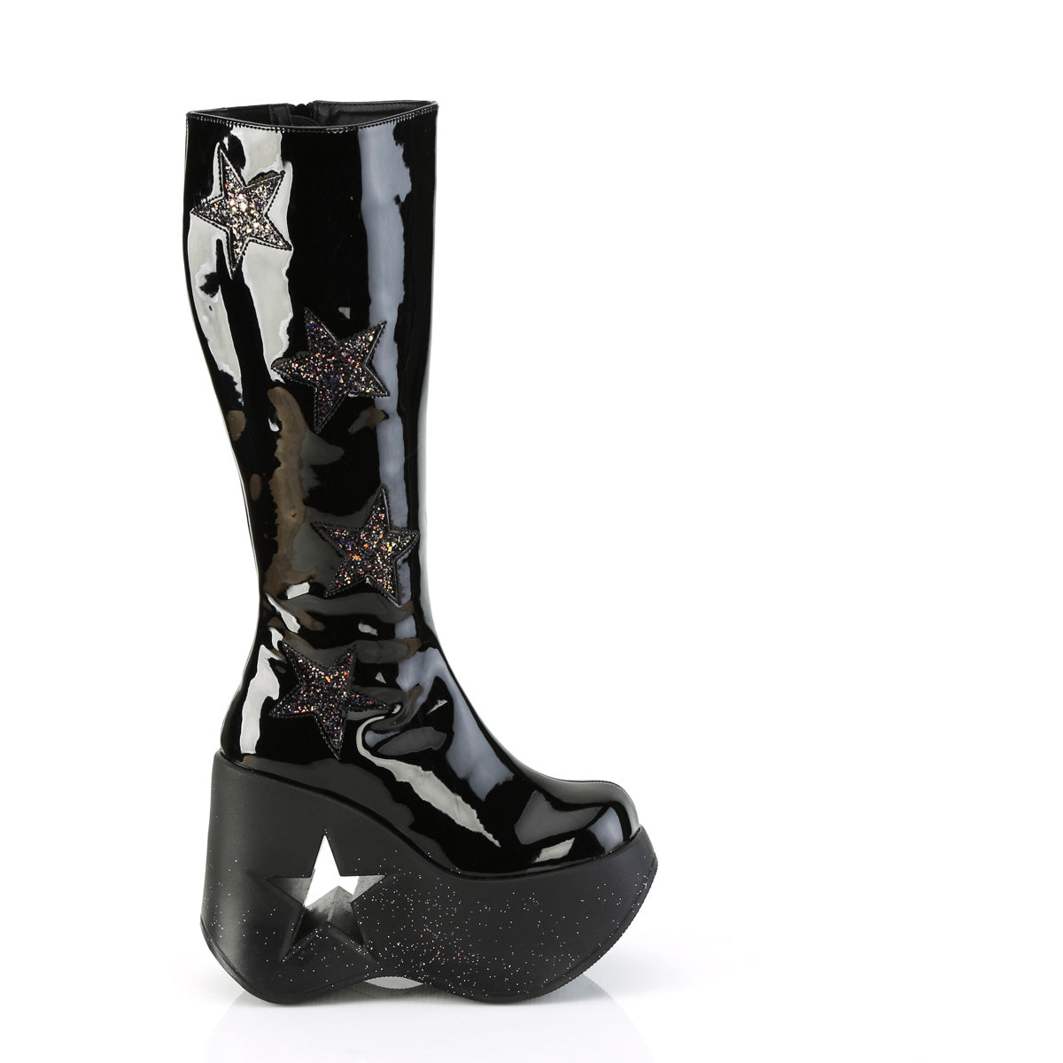 5" Star Cutout Pf Wedge Knee High Boot, Inside Zip Pleaser  DYN600/B-BMCG