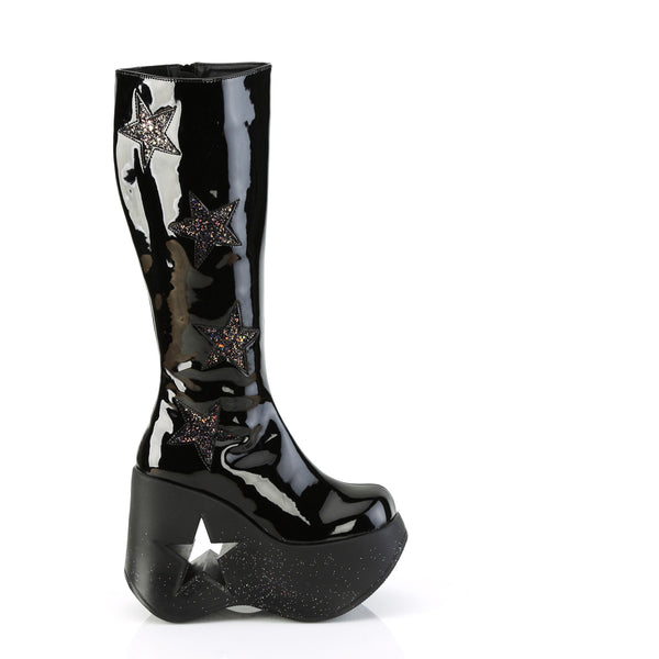 5" Star Cutout Pf Wedge Knee High Boot, Inside Zip Pleaser  DYN600/B-BMCG