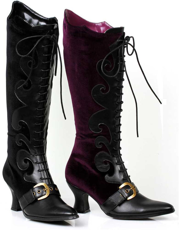 Black Velvet 25" Heel Boot With Lace Shoes Boots Ellie Sexy Ellie  253/FAIN/BLKV