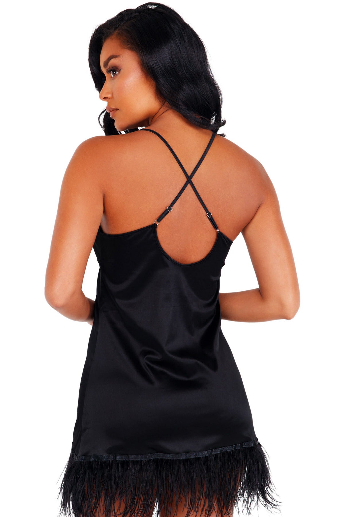 Roma Soft Satin Chemise with Ostrich Feather Trim Women's Lingerie Secondary image