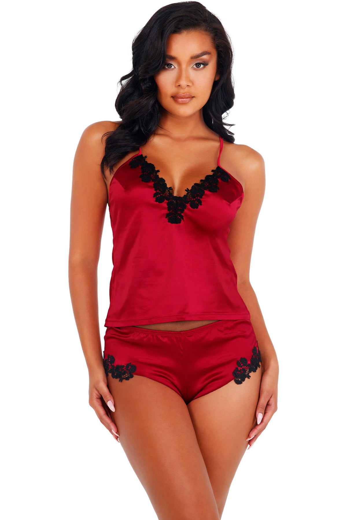 2Pc Soft Satin Short Set With Applique Trim Roma  LI401 Main image