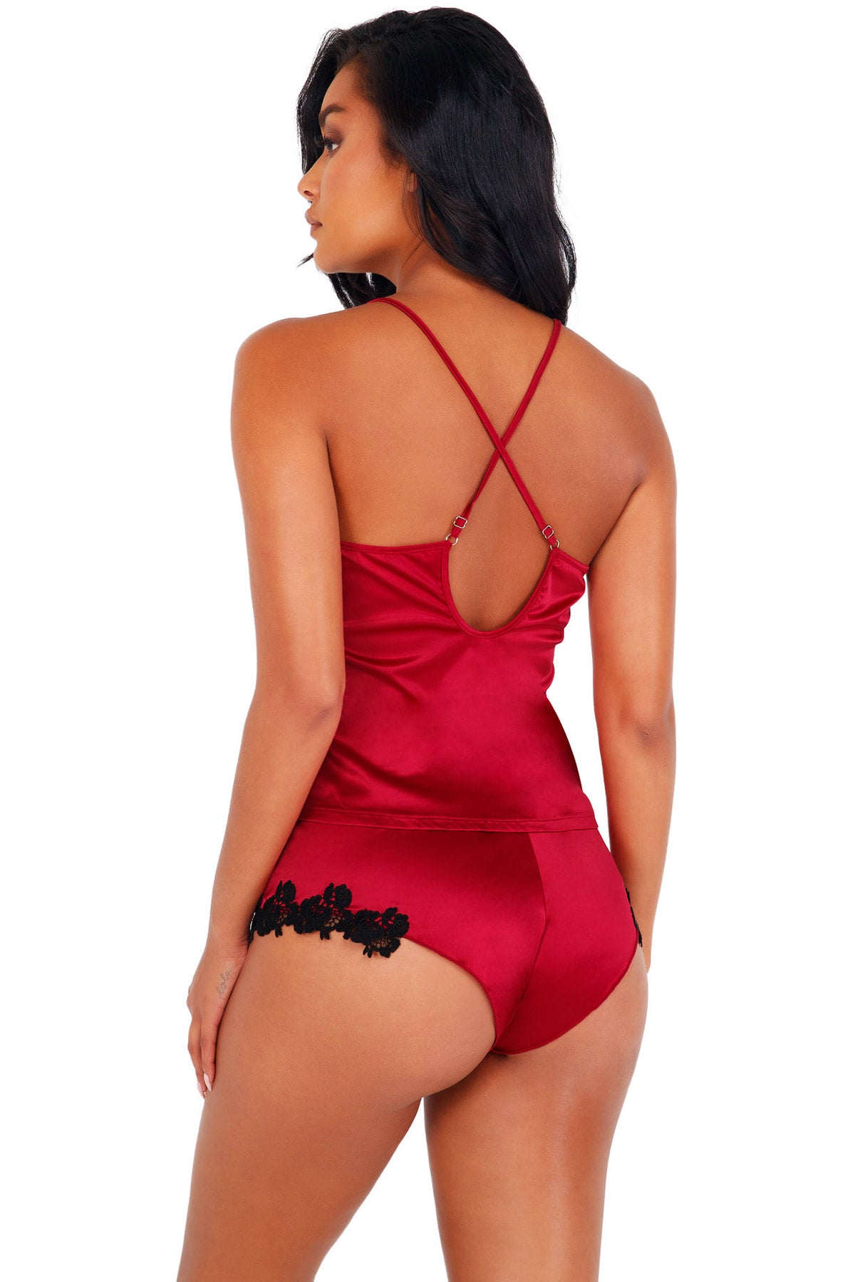 Roma Women's 2-Piece Soft Satin Short Lingerie Set with Applique Trim Secondary image