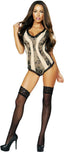 Roma Two-Tone Lace Trim Deep V Back Women's Romper Lingerie