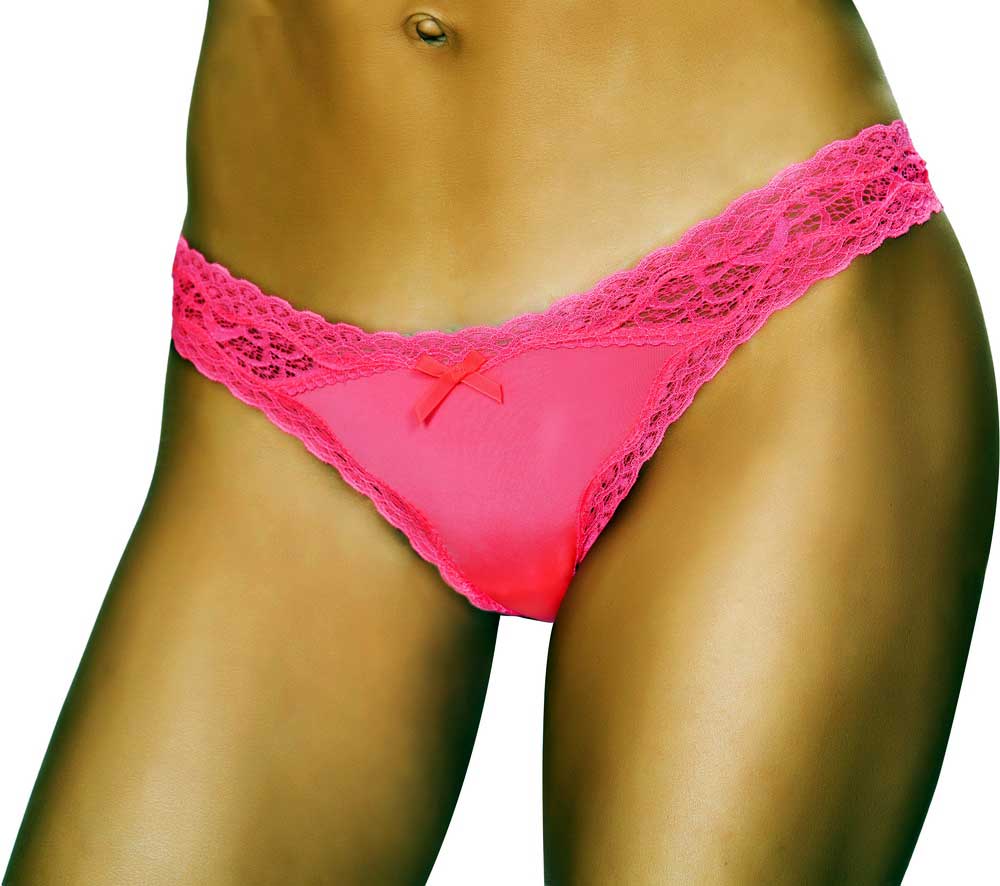 Roma Soft Lace Stretch Thong Panties with Cute Bow Accent for Women