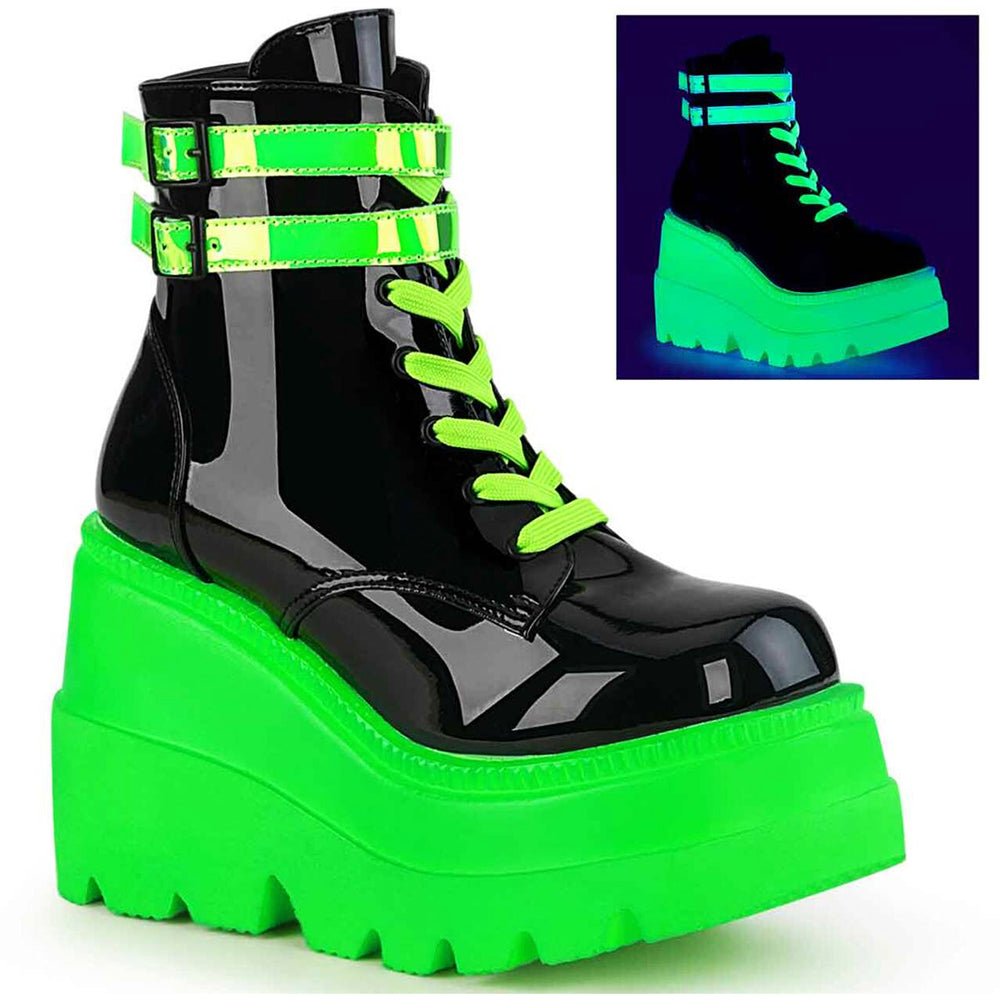 4 1/2" Wedge Pf Lace-up Ankle Boot, Side Zip Pleaser Demonia SHA52/BPT/UVNGN Main image