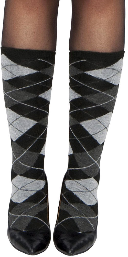 School Girl Nerd Grey Argyle Knee High Socks Roma  STC108 Main image