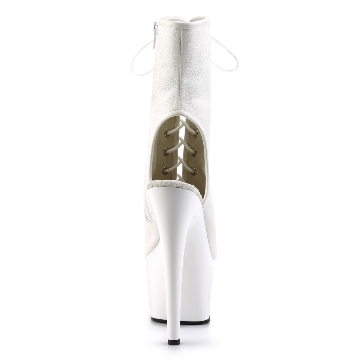 7" Heel, 2 3/4" PF Open Toe/Heel Ankle Boot, Side Zip Wht Faux Leather/Wht Pleaser Pleaser ADORE/1016