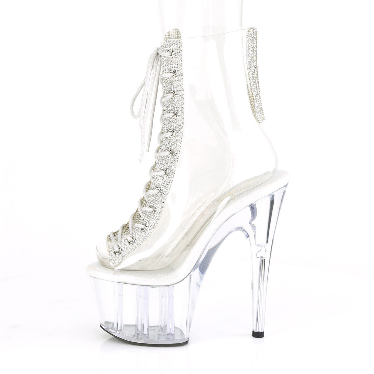 7" Heel, 2" PF Open Toe/Heel Lace-Up Ankle Boot w/RS Pleaser Pleaser ADORE/1016C/2