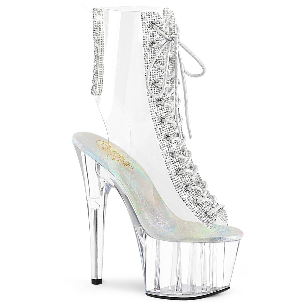 7" Heel, 2" PF Open Toe/Heel Lace-Up Ankle Boot w/RS Pleaser Pleaser ADORE/1016C/2