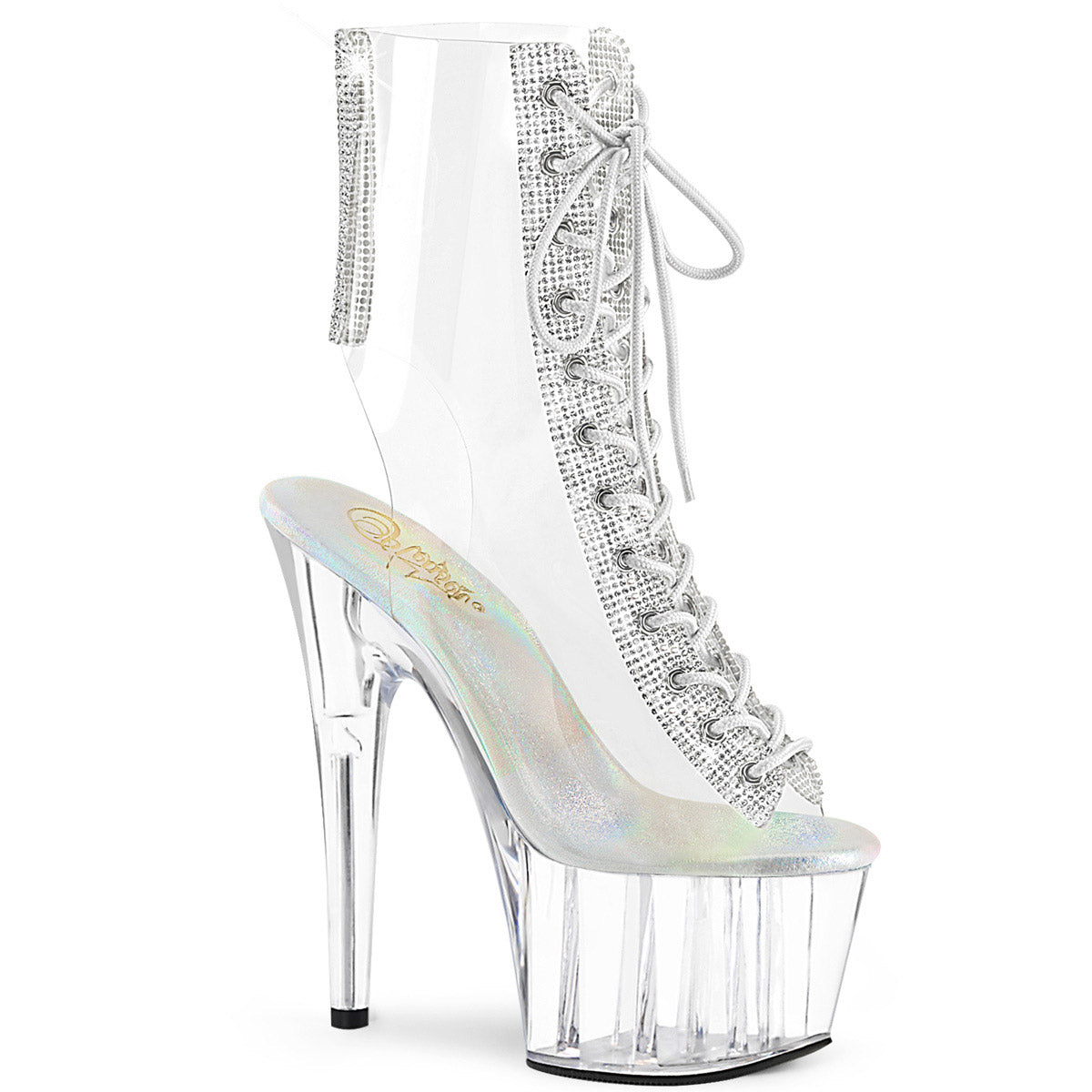 7" Heel, 2" PF Open Toe/Heel Lace-Up Ankle Boot w/RS Pleaser Pleaser ADORE/1016C/2