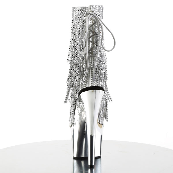 7" Heel, 2 3/4" Pf Open Toe/Heel Lace-Up Fringe Ankle Boot Pleaser Pleaser ADORE/1017RSF