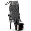 7" Heel, 2 3/4" PF Open Toe/Heel Lace-Up Fringe Ankle Boot Clr-Blk/Dark Pewter Chrome Pleaser Pleaser ADORE/1017RSF