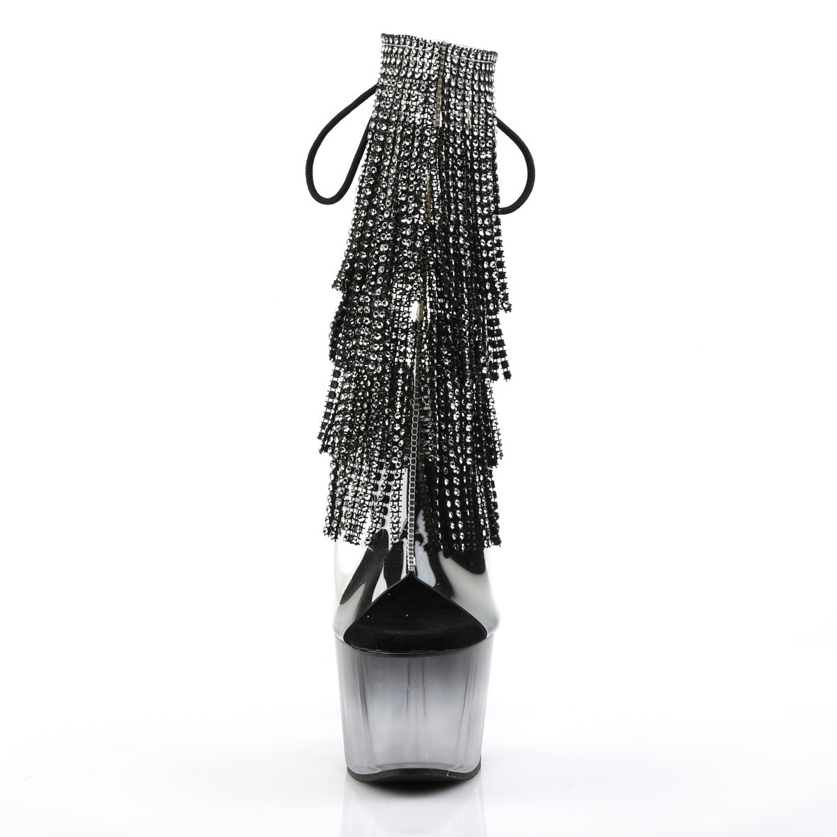 7" Heel, 2 3/4" Pf Open Toe/Heel Lace-Up Fringe Ankle Boot Pleaser Pleaser ADORE/1017RSFT