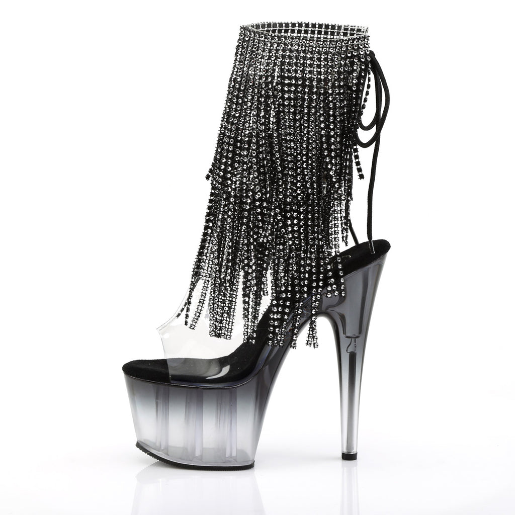 7" Heel, 2 3/4" Pf Open Toe/Heel Lace-Up Fringe Ankle Boot Pleaser Pleaser ADORE/1017RSFT