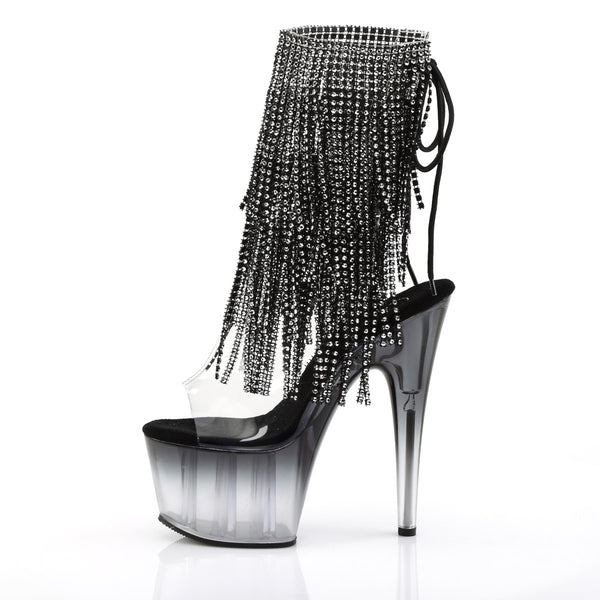 7" Heel, 2 3/4" Pf Open Toe/Heel Lace-Up Fringe Ankle Boot Pleaser Pleaser ADORE/1017RSFT