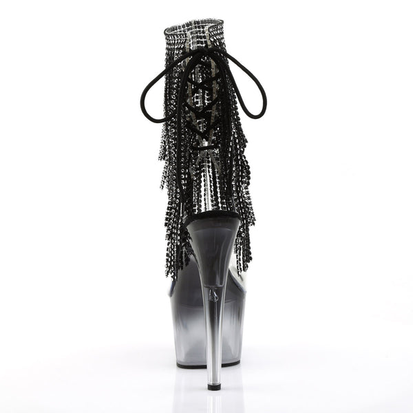 7" Heel, 2 3/4" Pf Open Toe/Heel Lace-Up Fringe Ankle Boot Pleaser Pleaser ADORE/1017RSFT