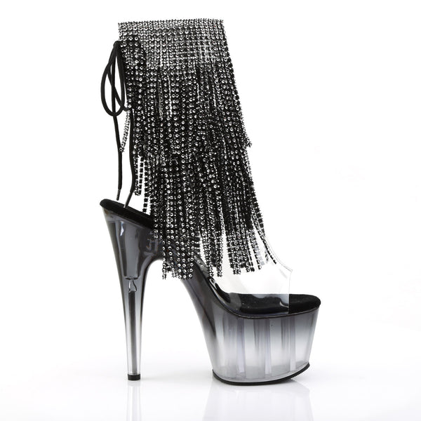 7" Heel, 2 3/4" Pf Open Toe/Heel Lace-Up Fringe Ankle Boot Pleaser Pleaser ADORE/1017RSFT