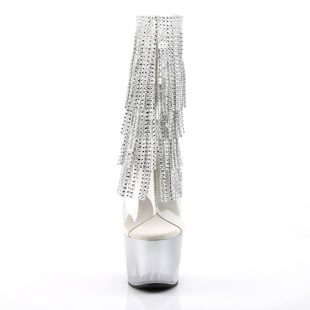 7" Heel, 2 3/4" Pf Open Toe/Heel Lace-Up Fringe Ankle Boot Pleaser Pleaser ADORE/1017RSFT