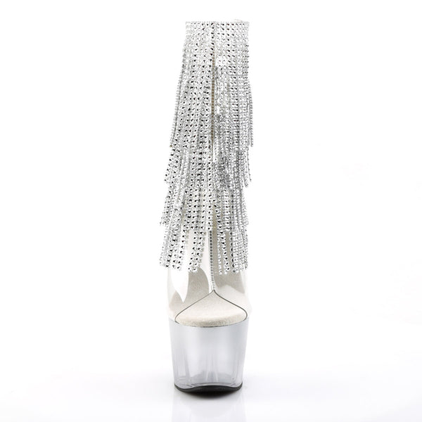 7" Heel, 2 3/4" Pf Open Toe/Heel Lace-Up Fringe Ankle Boot Pleaser Pleaser ADORE/1017RSFT
