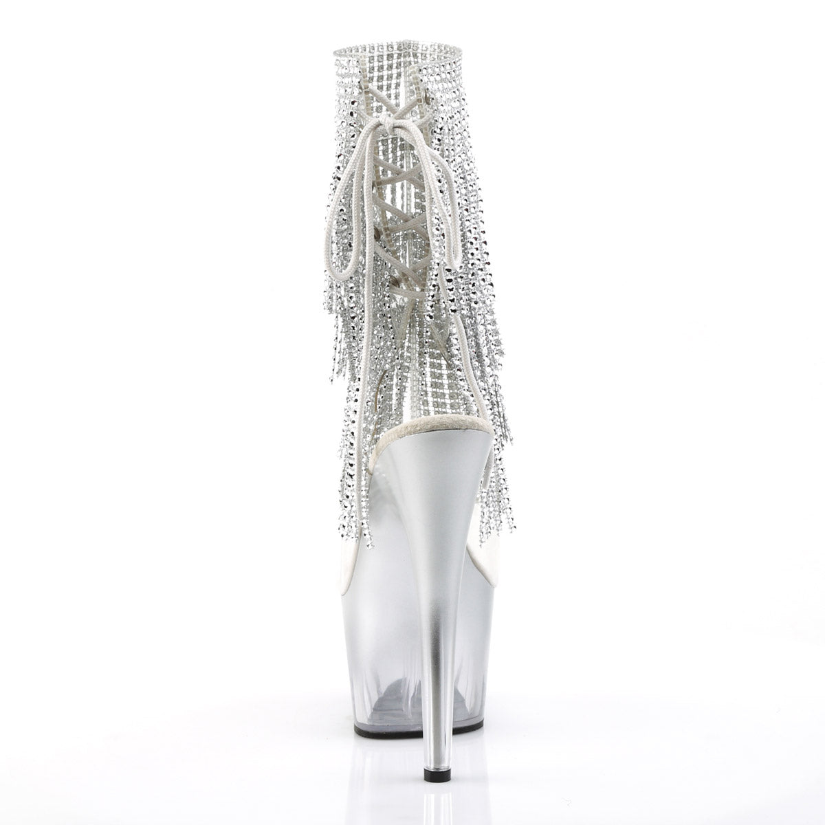 7" Heel, 2 3/4" Pf Open Toe/Heel Lace-Up Fringe Ankle Boot Pleaser Pleaser ADORE/1017RSFT