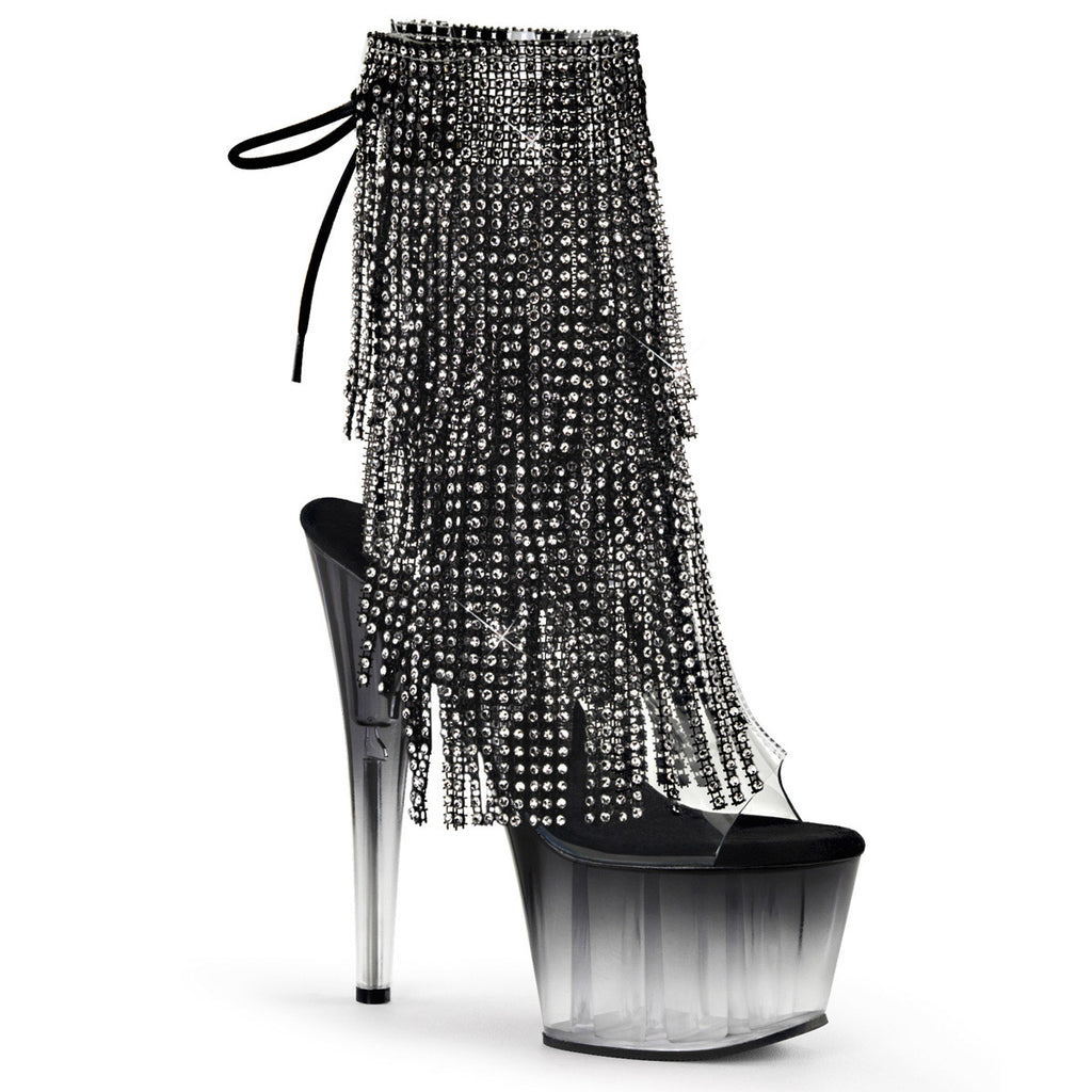 7" Heel, 2 3/4" Pf Open Toe/Heel Lace-Up Fringe Ankle Boot Pleaser Pleaser ADORE/1017RSFT
