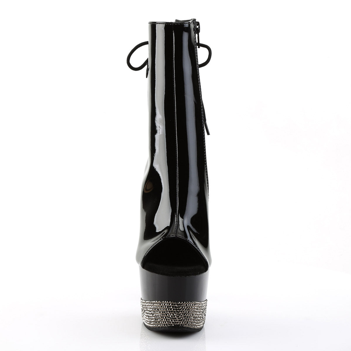 7" Heel, 2 3/4" PF Open Toe/Heel Ankle Boot, Side Zip Blk/Blk-Pewter RS Secondary image