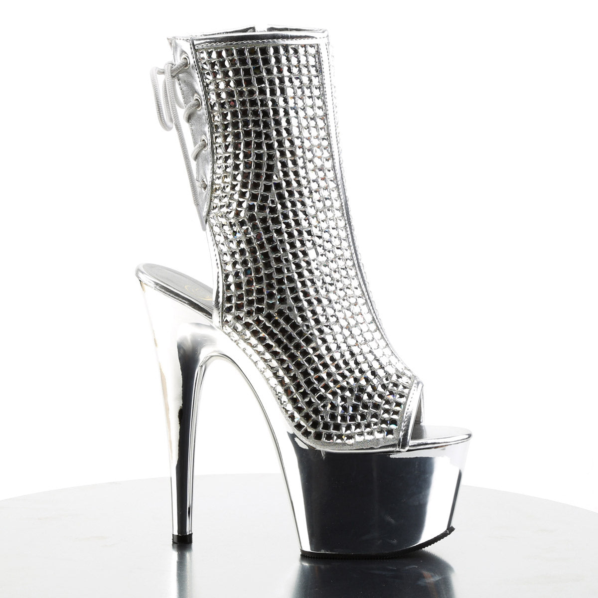 7" Heel, 2 3/4" Pf Open Toe/heel Ankle Boot W/rs, Side Zip Pleaser Pleaser ADORE/1018DCS