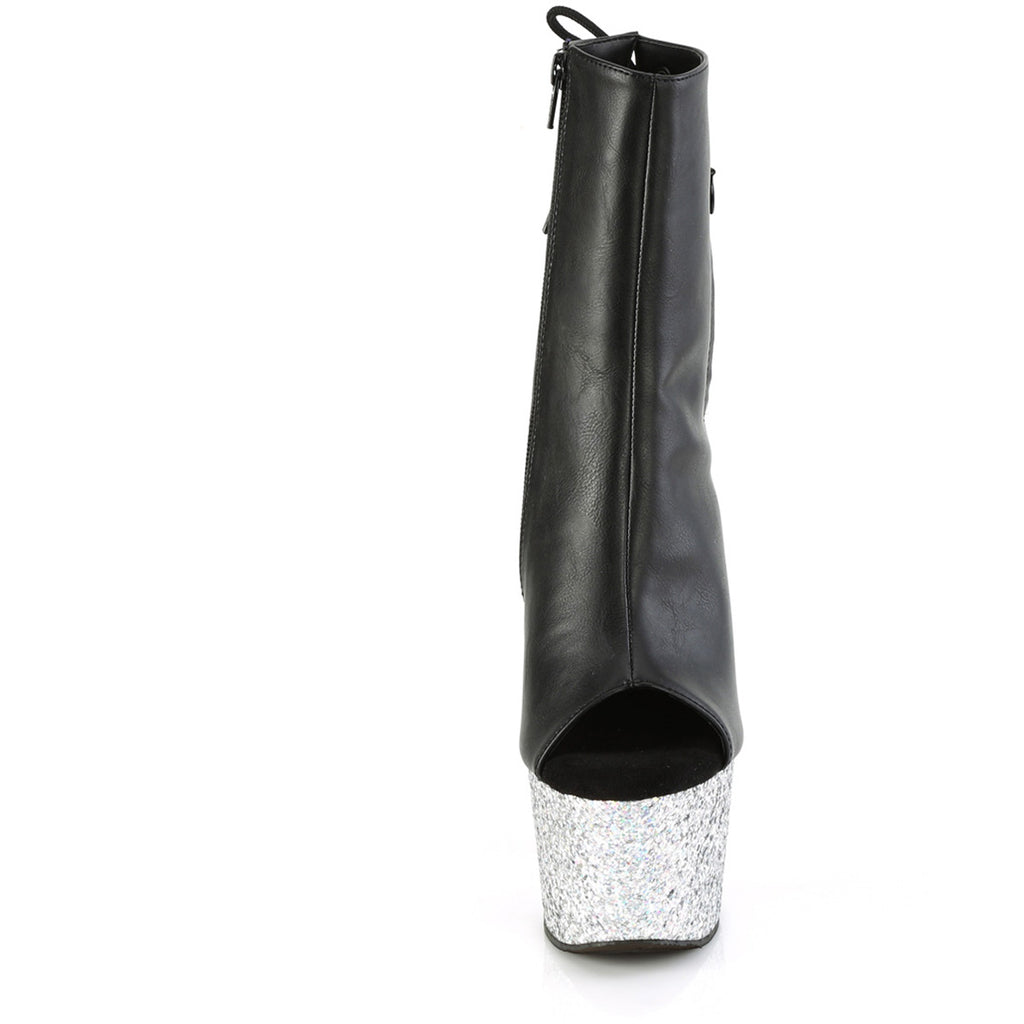 7" Heel, 2 3/4" Pf Open Toe/Heel Ankle Boot, Side Zip Pleaser Pleaser ADORE/1018LG