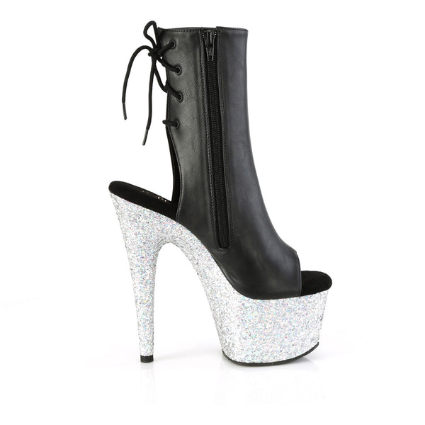 7" Heel, 2 3/4" Pf Open Toe/Heel Ankle Boot, Side Zip Pleaser Pleaser ADORE/1018LG