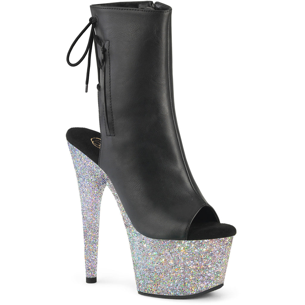 7" Heel, 2 3/4" Pf Open Toe/Heel Ankle Boot, Side Zip Pleaser Pleaser ADORE/1018LG