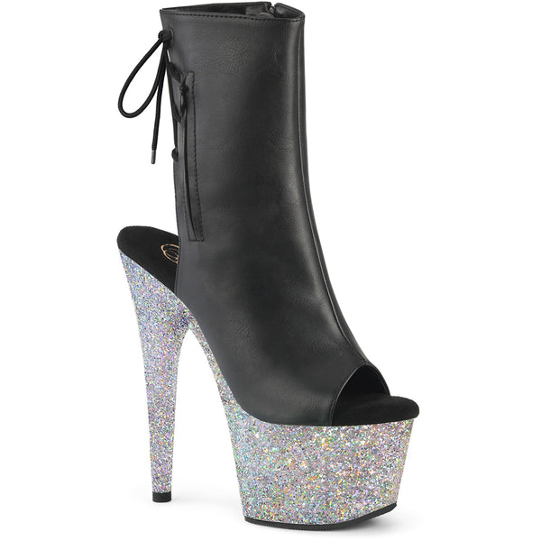 7" Heel, 2 3/4" Pf Open Toe/Heel Ankle Boot, Side Zip Pleaser Pleaser ADORE/1018LG