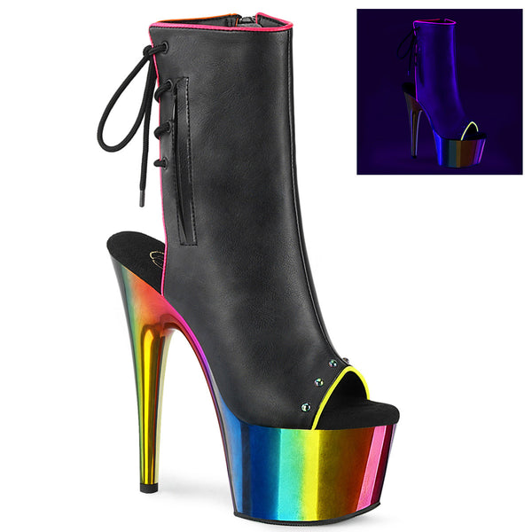 7" Heel, 2" Chromed PF Open Toe Ankle Boot, Side Zip Pleaser Pleaser ADORE/1018RC/02